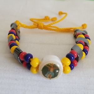 Yellow Glass Bead Hematite Mary Jesus Bracelet